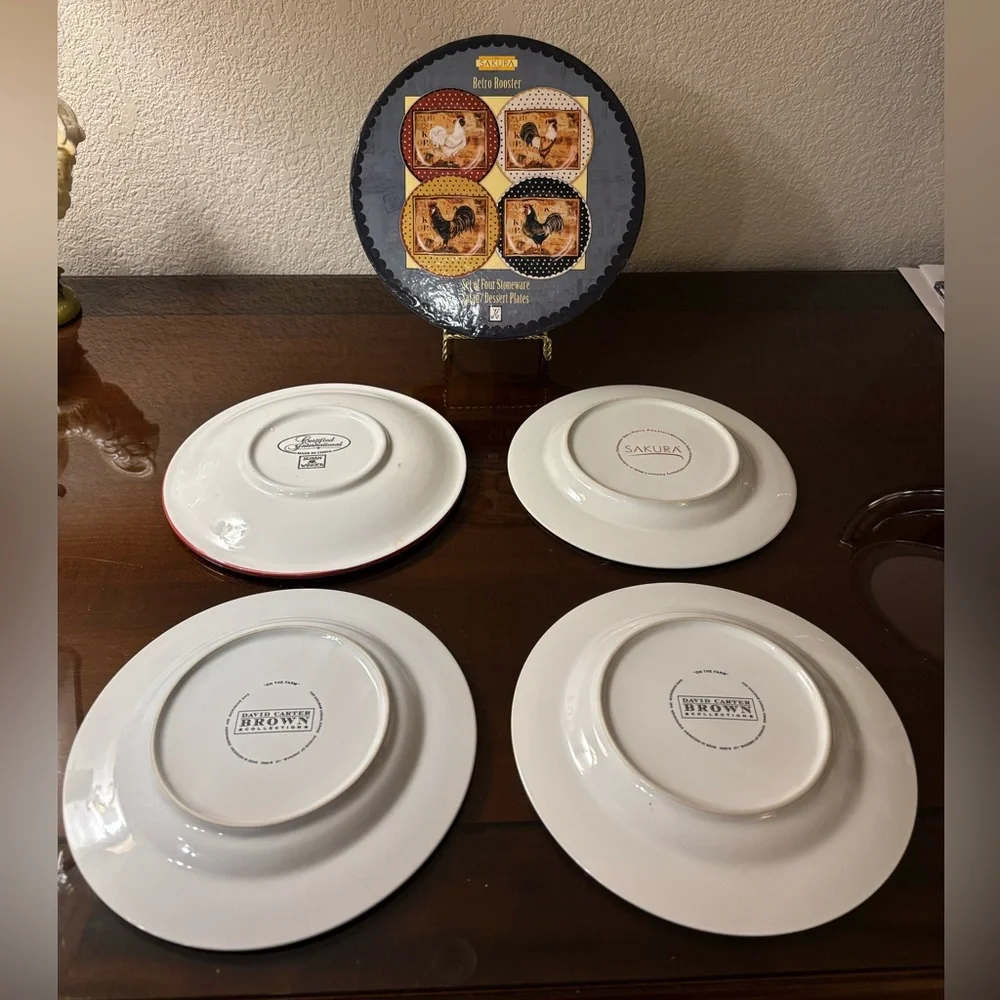 Mixed Set of Decorative Rooster Chicken Dessert‎ Plates